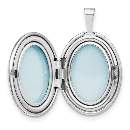 Sterling Silver Rhodium-plated Polished Scroll Design 19x15mm Oval Locket