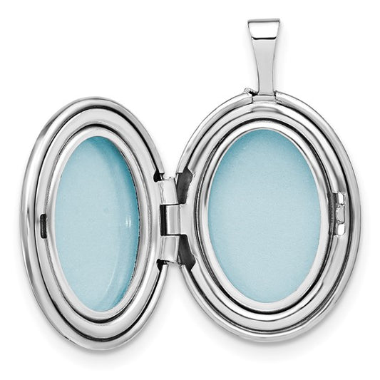 Sterling Silver Rhodium-plated Scroll Design 19x15mm Oval Locket