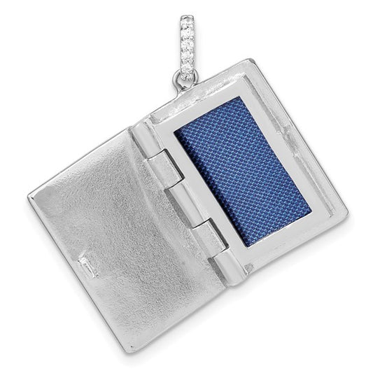 Sterling Silver Rhodium-plated CZ 19mm Book Locket