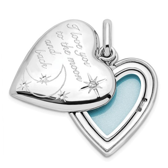 Sterling Silver Rhod-pltd 20mm Diamond LOVE TO MOON Swing Locket