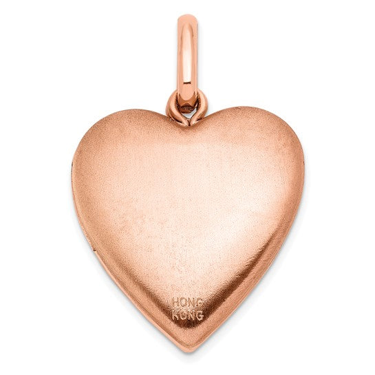 Sterling Silver Rose Gold-plated Scroll 20mm Heart Swing Locket