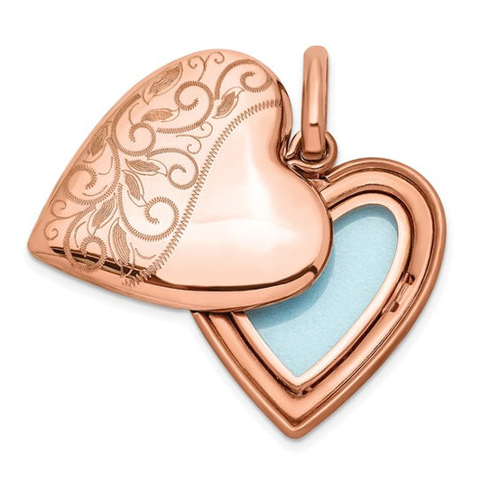 Sterling Silver Rose Gold-plated Scroll 20mm Heart Swing Locket