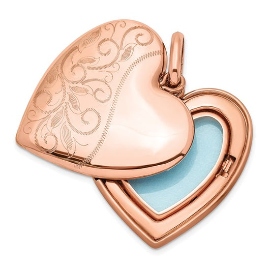 Sterling Silver Rose Gold-plated Scroll 24mm Heart Swing Locket