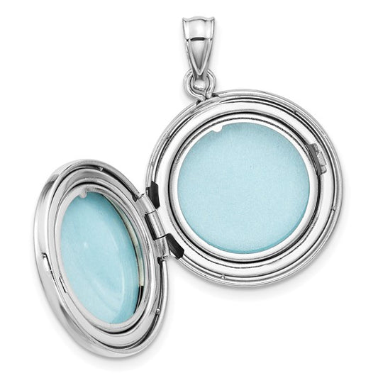 Sterling Silver Rh-plated Diamond Star 20mm Angel Wings Round Locket