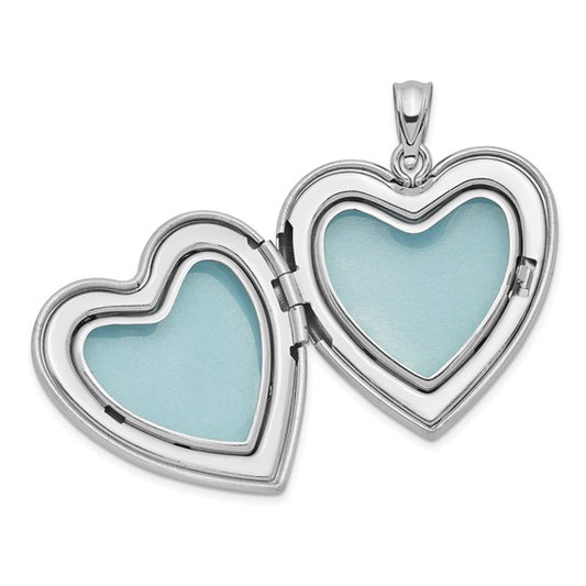 Sterling Silver RH-plated 24mm Satin and D/C with Diamond Cross Heart Locket