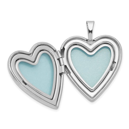 Sterling Silver Rhodium-plated 20mm Swirl Design Heart Locket