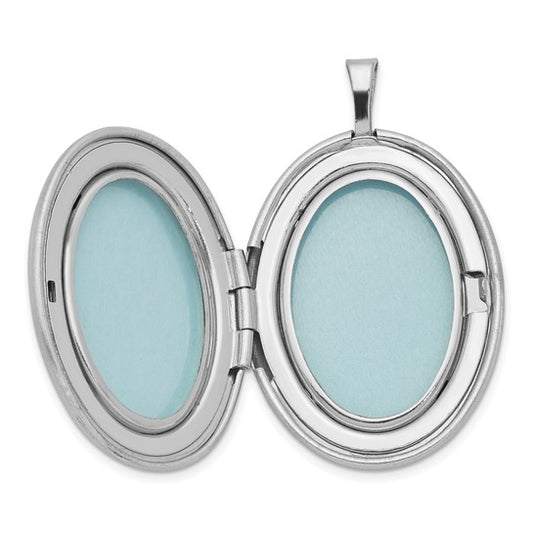 Sterling Silver Rhodium-plated 26mm Leaf Border Oval Locket
