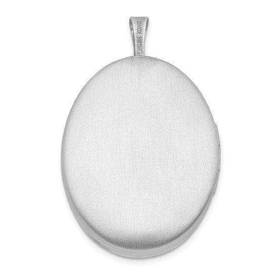 Sterling Silver Rhod-plated 26mm Satin Enameled Flower Scroll Oval Locket