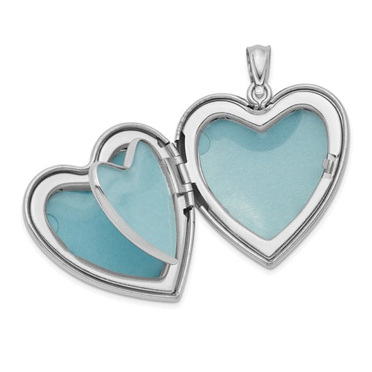 Sterling Silver Rhodium-plated 24mm Scrolled Heart Family Locket