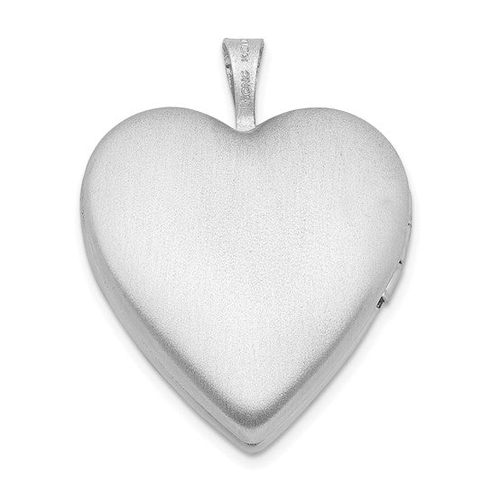 Sterling Silver Rhod-plated 20mm Satin, Enamel, D/C Floral Heart Locket