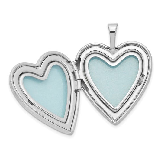 Sterling Silver Rhod-plated 20mm Satin, Enamel, D/C Floral Heart Locket