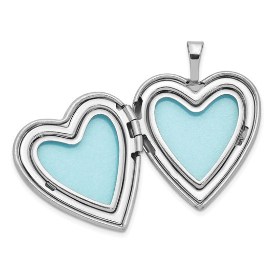 Sterling Silver Rhodium-plated Polished and Satin Diamond 20mm Heart Locket