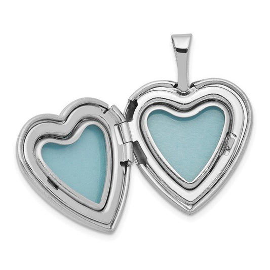Sterling Silver Rhod-plated Polished/Satin Diamond 16mm D/C Heart Locket