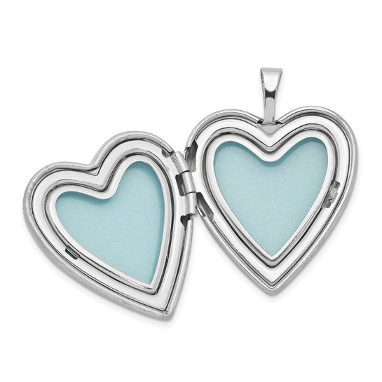 Sterling Silver Rhodium-plated Diamond Polished and Satin Heart 18in Locket Necklace and 14in Pendant Necklace Set