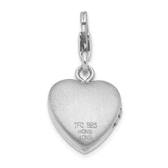 Sterling Silver Diamond Lobster Clasp 12mm Heart Locket Charm