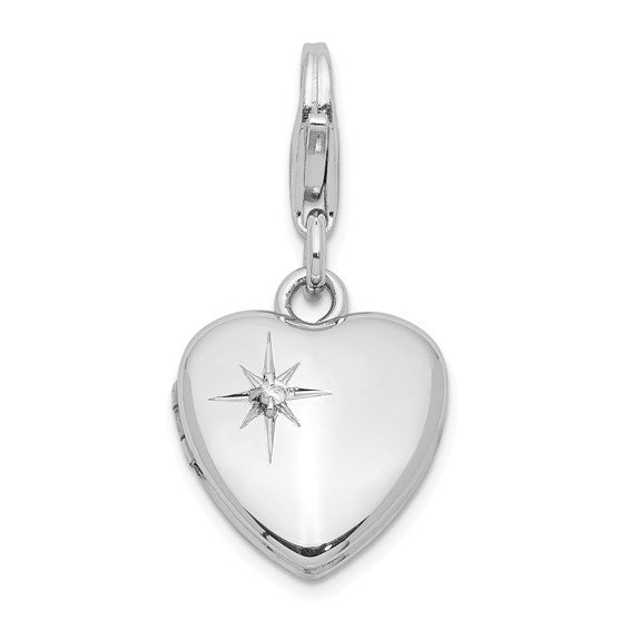 Sterling Silver Diamond Lobster Clasp 12mm Heart Locket Charm