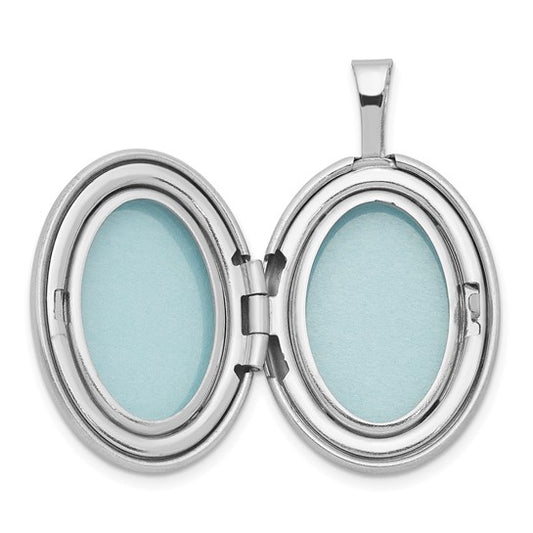 Sterling Silver Rhodium-plated 19mm Diamond Polished/Satin Star Oval Locket