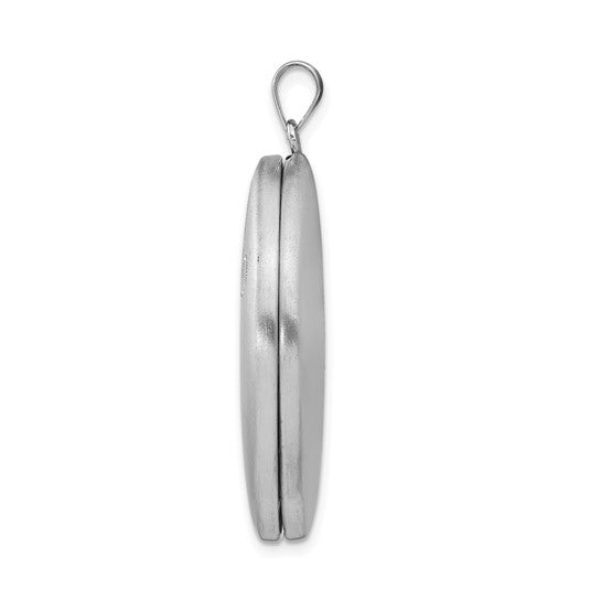 Sterling Silver Rhodium-plated Satin and Enameled Floral 34mm Oval Locket