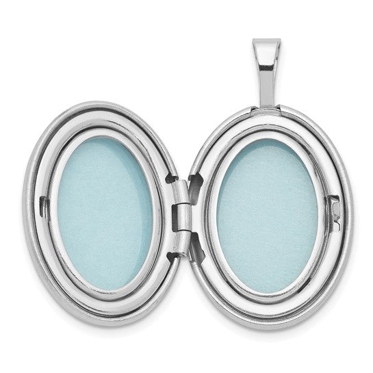 Sterling Silver Rhodium-plated and Diamond Side Scallops 19mm Oval Locket