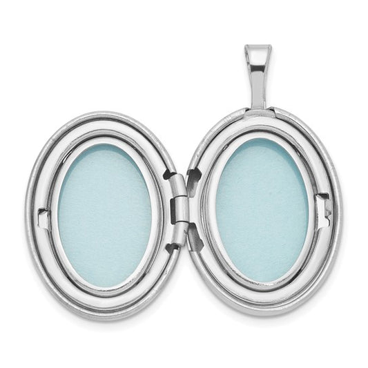 Sterling Silver Rhod-plated Polished and Satin Leaf Border 19mm Oval Locket