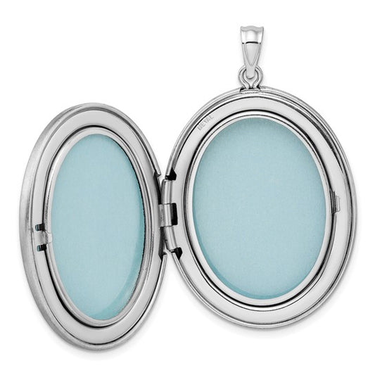Sterling Silver Rhodium-plated Satin/Polished Butterfly 34mm Oval Locket