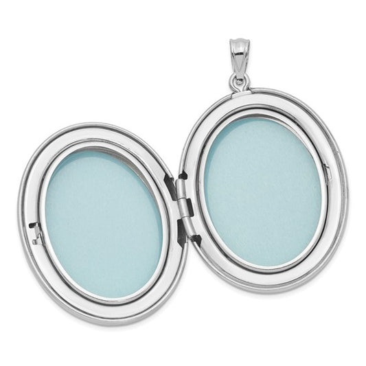 Sterling Silver Rhod-plated Enameled Floral Grandma 34mm Oval Locket