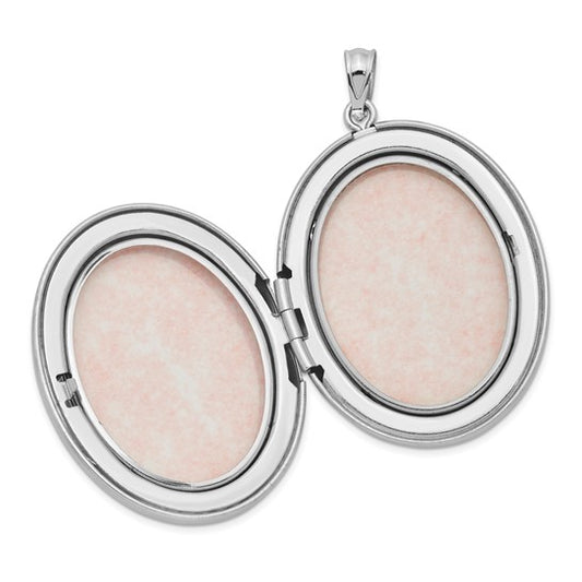 Sterling Silver Rhod-plated Satin Love with Enameled Rose 34mm Oval Locket
