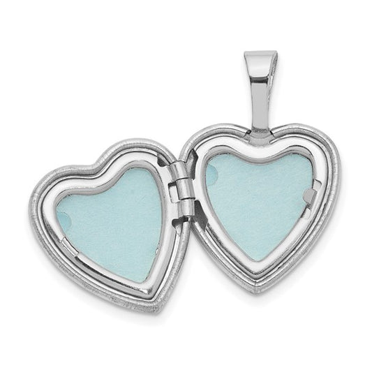 Sterling Silver Rhodium-plated Cross with Enamel Flowers 12mm Heart Locket