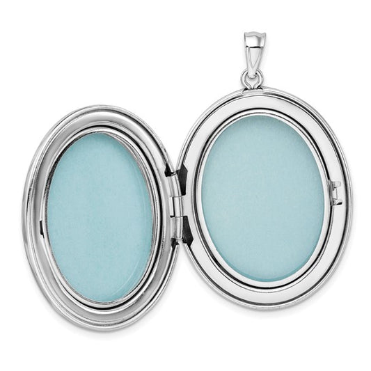 Sterling Silver Rhodium-plated Swirls 34mm Oval Locket