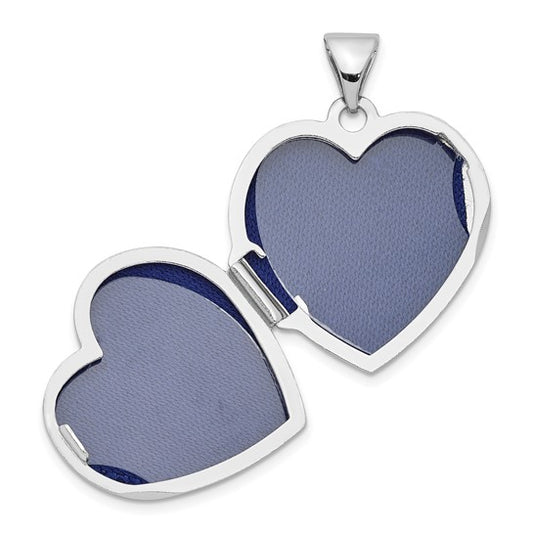 Sterling Silver Rhodium-plated 18mm Scroll Design Heart Locket