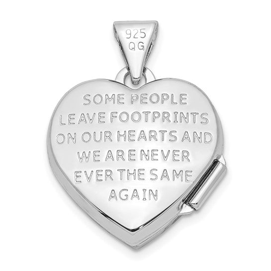 Sterling Silver Rhodium and Gold-plated 15m Heart Foot Prints Locket