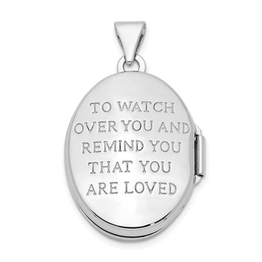 Sterling Silver Rhodium-plated and Gold-plated Guardian Angel Oval Locket