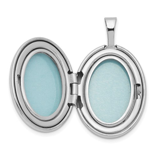 Sterling Silver Rhodium-plated Satin and Polished Paw Prints 19mm Oval Locket
