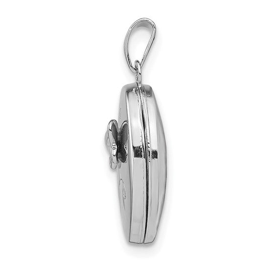 Sterling Silver Rhodium-plated 17x14mm Butterfly Oval Locket