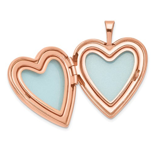 Sterling Silver Rose Gold-plated 20mm Swirl and Polished Heart Locket