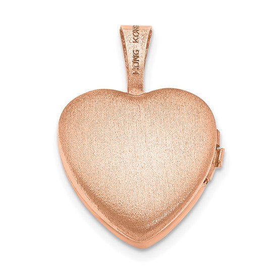 Sterling Silver Rose Gold-plated and Diamond Polished 12mm Heart Locket
