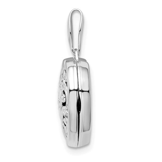Sterling Silver Rhodium-plated 24mm with Cross Design Heart Locket