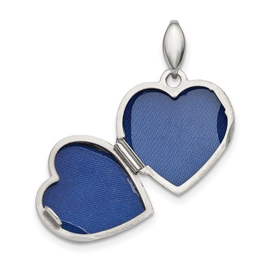 Sterling Silver Rhodium-plated 24mm with Cross Design Heart Locket