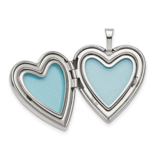 Sterling Silver Rhod-pltd 20mm Pink Resin Rose Cameo Heart Locket