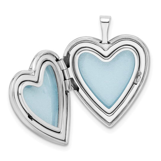 Sterling Silver Rhodium-plated 20mm Pink Enamel Flower Heart Locket