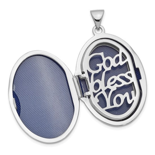 Sterling Silver RH-pltd with Yellow Rhod Dia God Bless Angel Family Locket