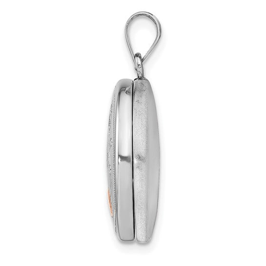 Sterling Silver RH-plated 20mm Satin/Polished Enameled Grandma Round Locket