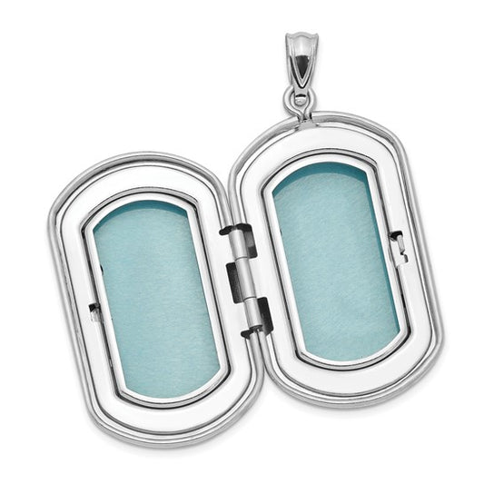 Sterling Silver Rhod-plate 30mm Diamond Scrolled Rectangular Locket