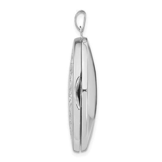 Sterling Silver Rhodium-plated 31mm Floral Border Oval Locket