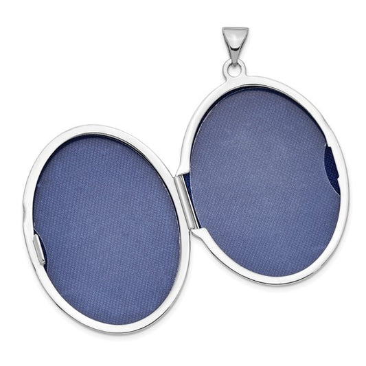 Sterling Silver Rhodium-plated 31mm Floral Border Oval Locket