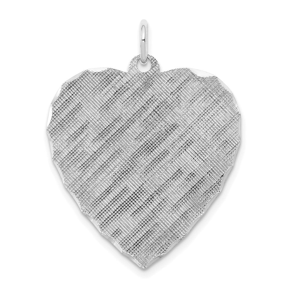 SS Rh-plt Engraveable Heart Patterned Polished Front/Satin Back Disc