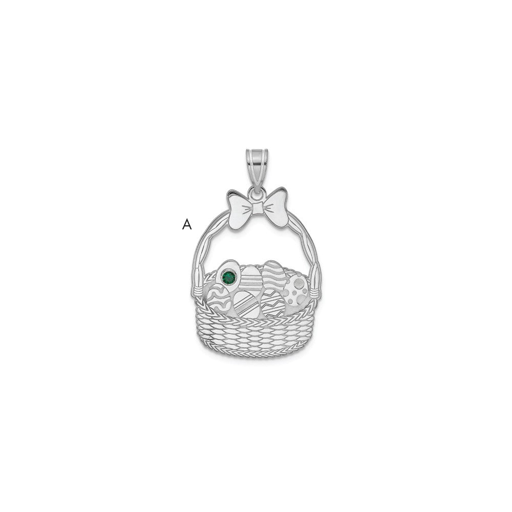 Sterling Silver 1 Birthstone with SSilver Bezel Easter Basket Pendant