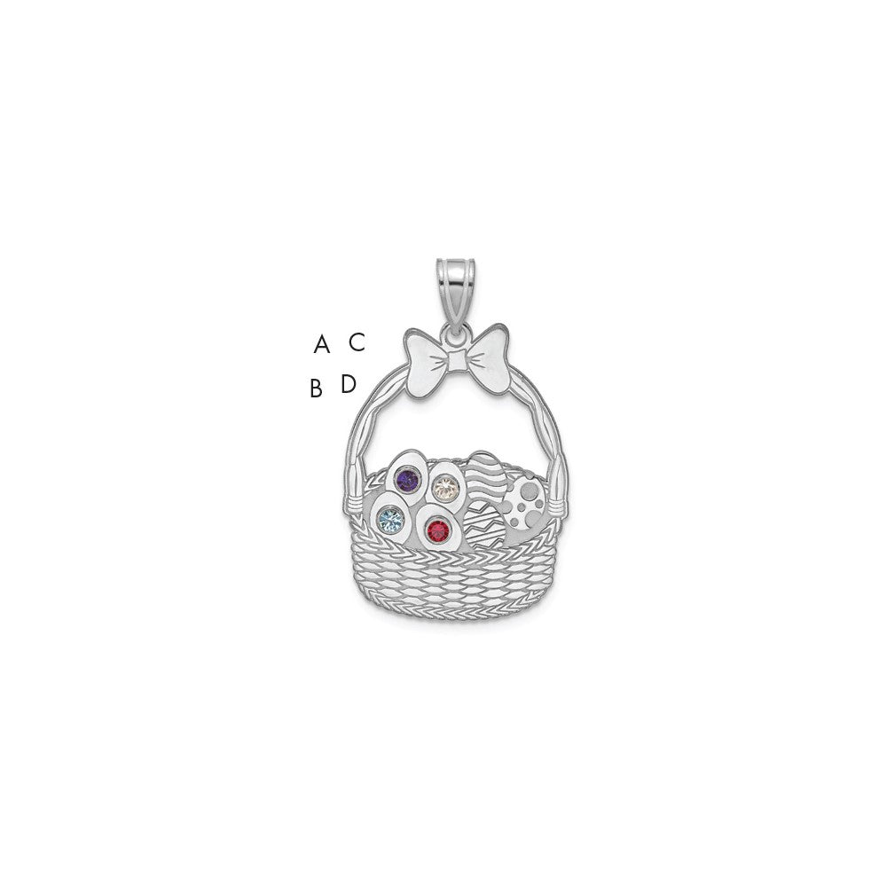 SSilver 4 Birthstone with SSilver Bezel Easter Basket Pendant