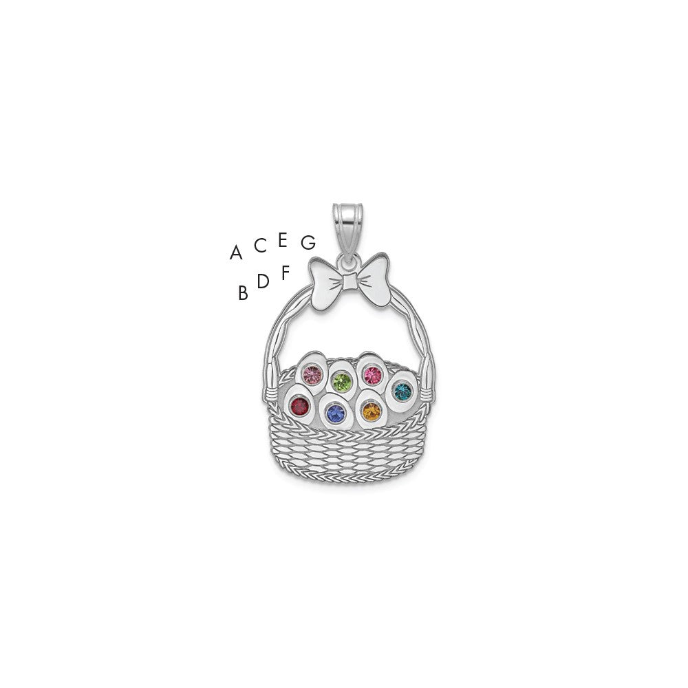 SSilver 7 Birthstone w/SSilver Bezel Easter Basket Pendant