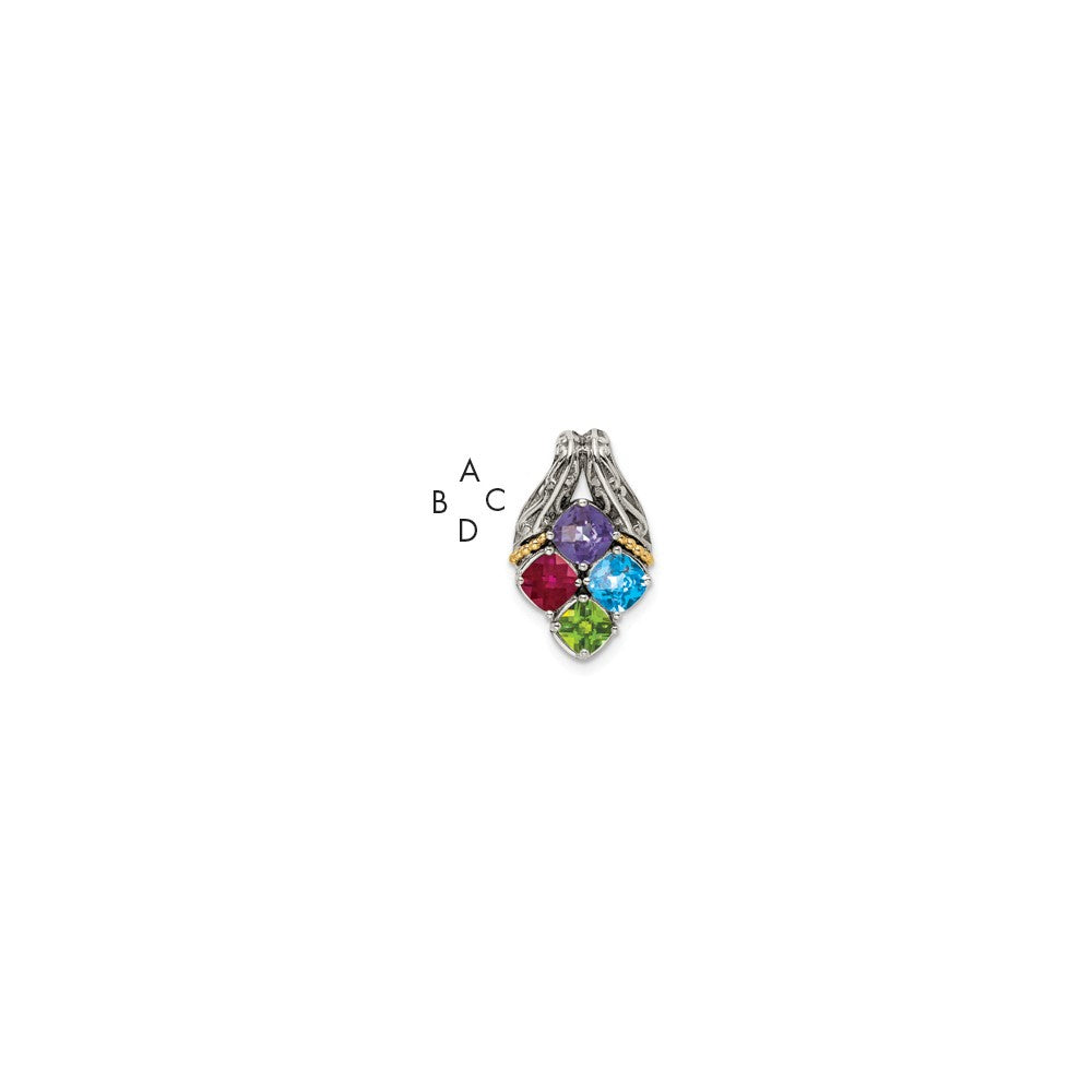 Sterling Silver Antiqued w/14k 4-stone Mother's Pendant